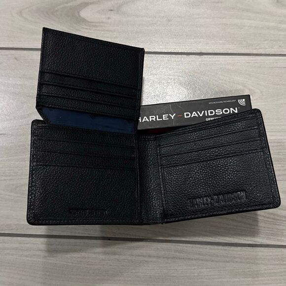 Harley Davidson Motorcycles  Men’s Black Genuine Leather Wallet New In Gift Box - Picture 4 of 6